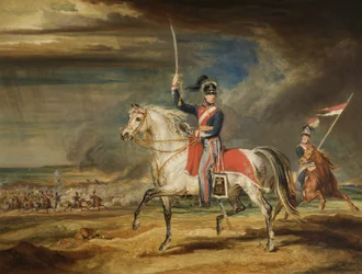 Sir John Leicester, Bt, exercitando seu regimento de Cheshire Yeomanry nas areias de Liverpool, 1824