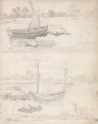 Estudos de barcos numa ribeira