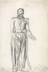 O cossaco, Gregory Yelloserf, julho de 1814 (giz preto e aquarela sobre papel)