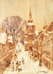 Cena de inverno na rua (aquarela)