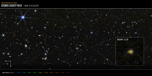 Galáxia MoM-z14 do campo COSMOS (imagem da NIRCam)