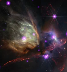 Composição de Rho Ophiuchi (composição Chandra/Webb)