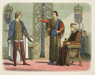 Henrique VI e os Duques de York e Somerset, Setembro de 1450, de A Chronicle of England BC 55 a AD 1485, pub. Londres
