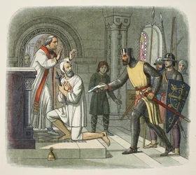 Hubert tirado do santuário em Boisars, 1232, de A Chronicle of England BC 55 a AD 1485, pub. Londres, 1863