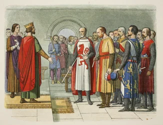 Rei Henry III e seu Parlamento, Westminster, 1258, de A Chronicle of England BC 55 a AD 1485, pub. Londres, 1863