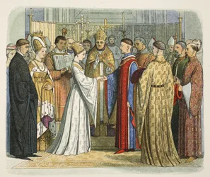 Casamento de Henrique V e Catarina de França, 2 de junho de 1420, de A Chronicle of England BC 55 a AD 1485, pub. Londres, 1863