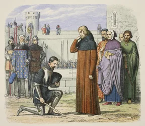 Encontro de Ricardo II e Henrique Bolingbroke em que Henrique exige o trono, de A Chronicle of England BC 55 a AD 1485, pub. Londres