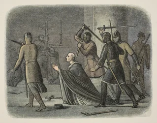 Assassinato de Thomas Becket, Catedral de Canterbury, 29 de dezembro de 1170, de A Chronicle of England BC 55 to AD 1485, publicado em Londres