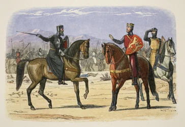 Richard e o Mestre de São João, Joppa, 23 de julho de 1191, de A Chronicle of England BC 55 a AD 1485, pub. Londres, 1863