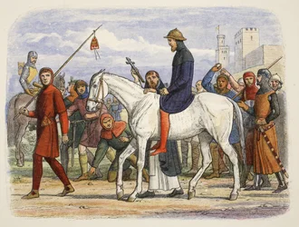 Thomas, Conde de Lancaster, sendo levado à execução, de A Chronicle of England BC 55 a AD 1485, pub. Londres