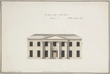 Casa Soho: Plano do andar térreo; Planta do Andar Quarto; Elevação da frente sul, projeto A, elevação da frente sul, projeto B e elevação da frente norte, 1796