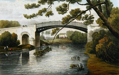 Ponte sobre o Rio Cobre, cidade espanhola, de um passeio pitoresco da ilha da Jamaica, gravado por J. Cartwright, 1824