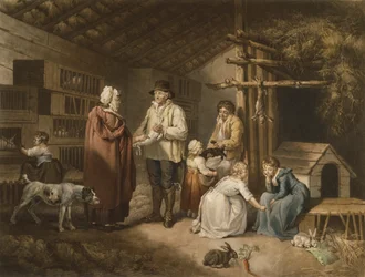 Vendendo Coelhos, gravados por William Ward (1766-1826) 1796 (mezzotint colorido)