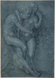 Adão e Eva (caneta e tinta preta com corpinho branco sobre papel)
