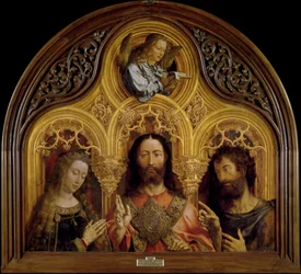 Cristo entre a Virgem Maria e São João Baptista - Peinture de Jan Gossaert (Gossart) dit Mabuse (ca. 1478-1532) - 1510-1515 - Óleo sobre madeira - 122x133 - Museo del Prado, Madrid