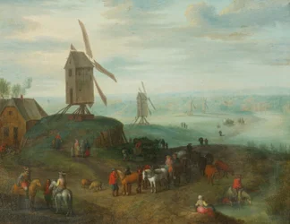 Paisagem com moinhos de vento (óleo sobre cobre)