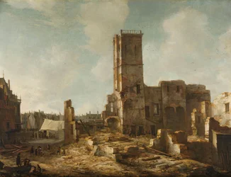 As ruínas da antiga Câmara Municipal de Amesterdão após o incêndio de 7 de julho de 1652