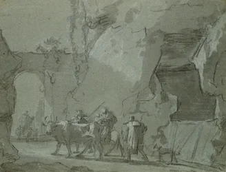 Pastores na frente de um arco, c.1650-52 (tinta indiana e giz no papel)