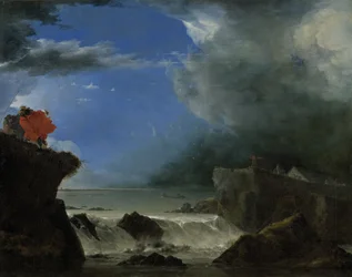 A Quebra da Dique de Santo António perto de Amesterdão
Quebra do Dique mostrando o Dique de Santo António de Amesterdão - agora Zeeburgerdike - como resultado da Inundação de São Pedro em 1651