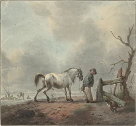 Paisagem com um regador, cavalo e cachorro