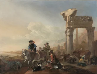 Jan Baptist Weenix / "Caçadores perto das ruínas", 1648
