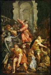 Jesus expulsa os mercadores do templo (pintura sobre madeira de choupo)
