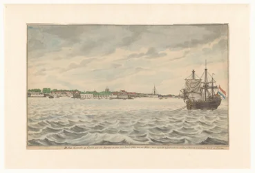 A cidade de Colombo no Ceilão vista do Norte no ano de 1785 a partir das Estradas, com a sua Igreja e Torre Demolidas, que estavam a ser reconstruídas. (título sobre o objecto)