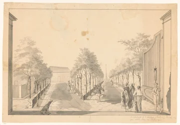 Jardim e entrada de uma casa de campo em Tandjong Priok
