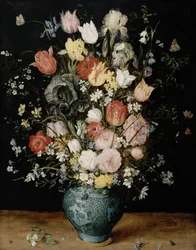 Flores em vaso azul, cerca de 1608.