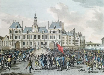 As cabeças de Launay e Flesselles levadas em desfile diante do Hôtel de Ville, 14 de julho de 1789, 1795