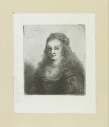 Mulher com um colar de pérolas no cabelo The Compleat Work of Etchings por John Chalon / Oeuvre Complette des Eaux Fortes por Jean Chalon (título da série)