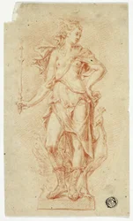 Estátua de Juno com ceptro e pavão