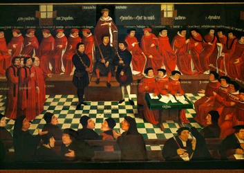 Sessão solene de abertura do Parlamento da Borgonha em Mechelen (pintura sobre madeira de carvalho)