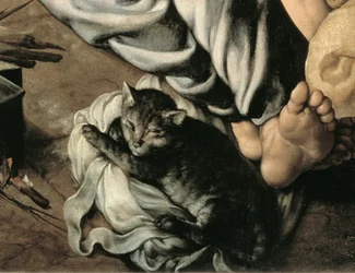 A Sagrada Família em volta de um Fogo, c.1532-33 (painel) (detalhe de 77334)