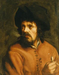 Um homem fumando cachimbo de barro,