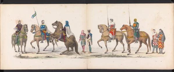 Mascarada dos estudantes de Leiden, 1865 (placa 14)
Desfile com trajes realizados pelos membros do corpo estudantil de Leiden em 6 de Junho de 1865, em celebração do 290º aniversário da Universidade de Leiden, retratando: a entrada dos holandeses b