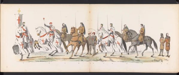 Mascarada dos estudantes de Leiden, 1865 (placa 5)
Desfile com trajes realizados pelos membros do corpo estudantil de Leiden em 6 de Junho de 1865, em celebração do 290º aniversário da Universidade de Leiden, retratando: a entrada dos holandeses na univer