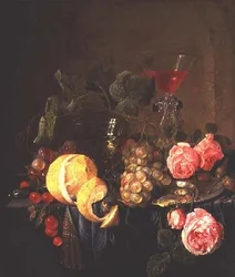 Natureza Morta de Frutas e Flores (óleo sobre tela)