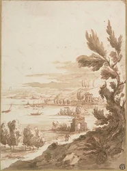 Vista de uma colina com vista para um porto