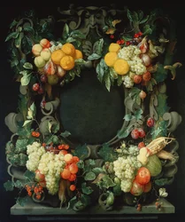 Guirlanda de frutas em torno de um nicho vazio