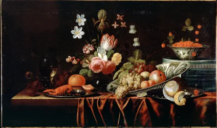Natureza-morta com frutas, flores e lagostins