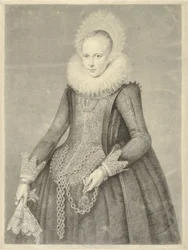 Retrato de uma mulher com luvas e colar com suporte para uma pedra bezoar (?)
