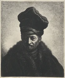 Busto de um homem com chapéu de pele Tronies após Rembrandt (título da série)