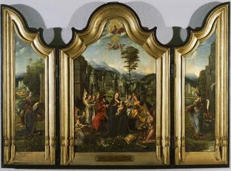 A Sagrada Família com Santa Catarina e Santa Bárbara Triptych, c. 1505