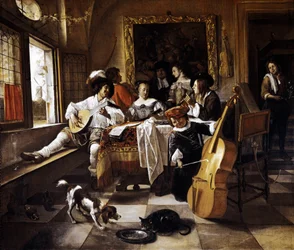 “" Family Concert "" Cena em um interior holandês. Pintura de Jan Steen (1626-1679) 1666 Chicago, Art Institute of Chicago
