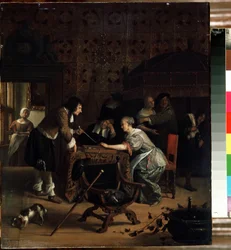 Jogadores de Tric trac. Pintura de Jan Havicksz Steen (1626-1679). Óleo sobre madeira, 45,5 x 39 cm