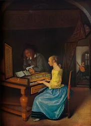 Uma jovem mulher toca cravo para um jovem homem, 1659