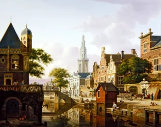 Uma cidade holandesa ao longo de um canal
