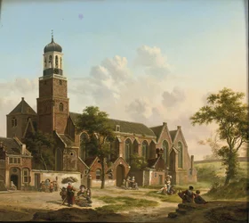 Pessoas da cidade perto do Nicolaikerk, Utrecht