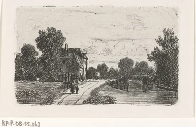 Paisagem com uma ponte sobre um canal